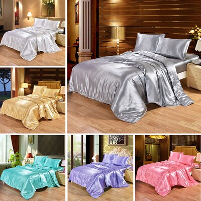 Bedding Set 4 Pieces Luxury Satin Silk Queen King Size Bed S