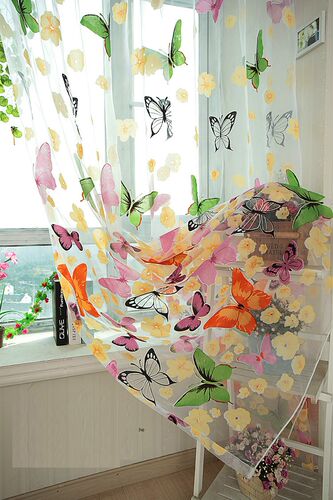 Lovely Hot Sales Butterfly Print Sheer Voile Curtain Door W - 封面