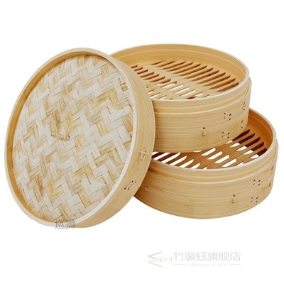 2 Tiers Natural Bamboo Dumpling Steamer Basket Bao Bun Steam