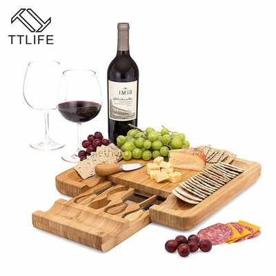 TTLIFE New Square Wood Color Cheese Board Set Bamboo Slide-o