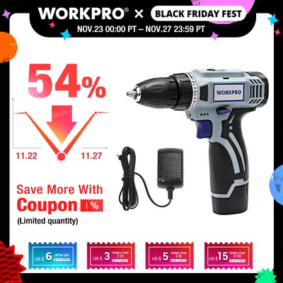 WORKPRO 12V Cordless Drill Electric Screwdriver Mini Wireles
