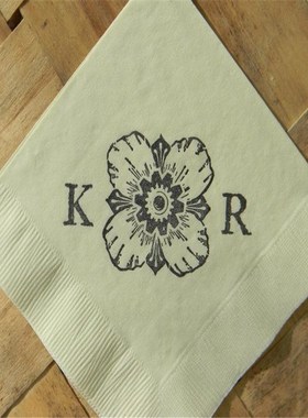 Personalized Cocktail Napkins Rosette Large Initials Wedding