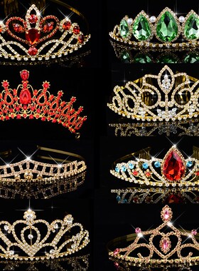 Big Queen Princess Crown Diadem Green Red Rhinestone Headdre