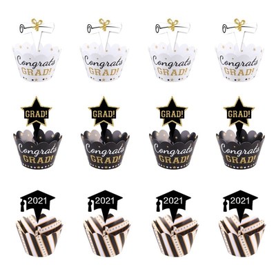 24pcs  Graduation Party Cupcake Paper Wrappers Cake Toppers