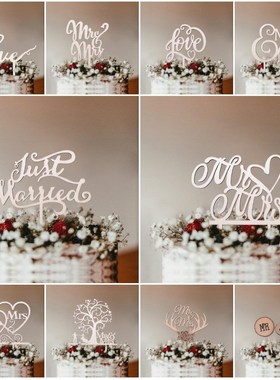 1Pcs Wooden Love Just Married MrMrs Cake Topper DIY