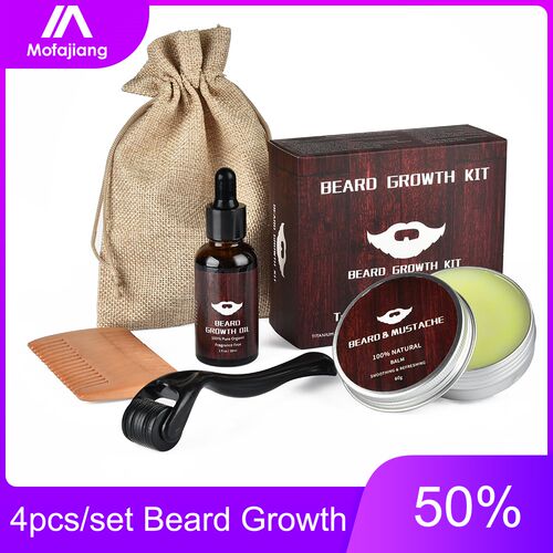 4pcs set Barbe Beard Growth Kit  Essence Oil Enhancer Nouri