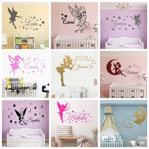 Fairy Custom Name Stars And Angel Art Vinyl Wall Sticker For