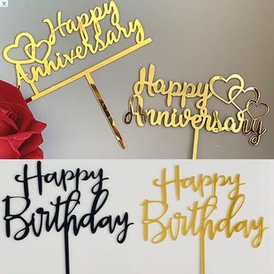 Gold Black Cake Topper Wedding Anniversary Happy Birthday