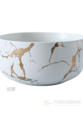 Large Soup Bowl European Marble Ceramic Plate Gold Snacks Wi