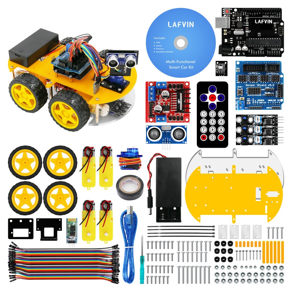 LAFVIN Smart Robot Car Kit for UNO R3,Ultrasonic Sensor, Blu