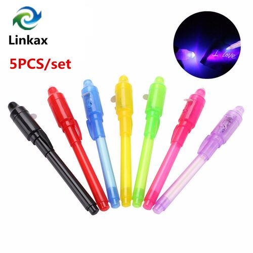 5PCS/Set Multi-function Invisible Ink Pen UV Flashlight UV L