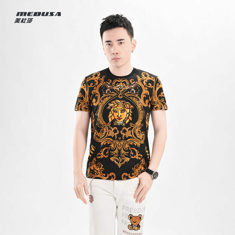 正品美杜莎男装夏季新款t恤潮流印花圆领修身时尚休闲短袖男23127