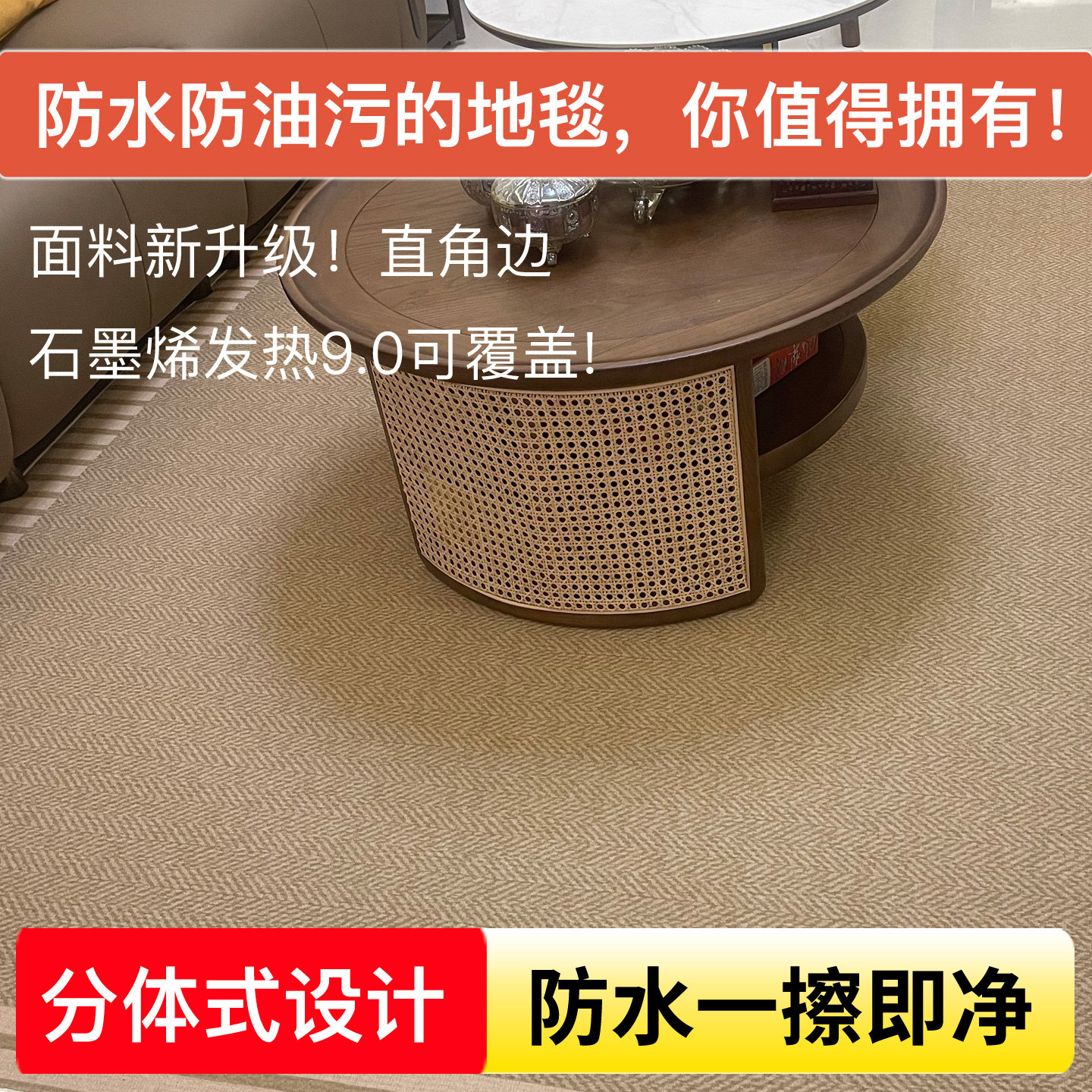 暖季石墨烯加热地毯客厅家用地暖垫防水比利时圈绒可拆洗电热地毯