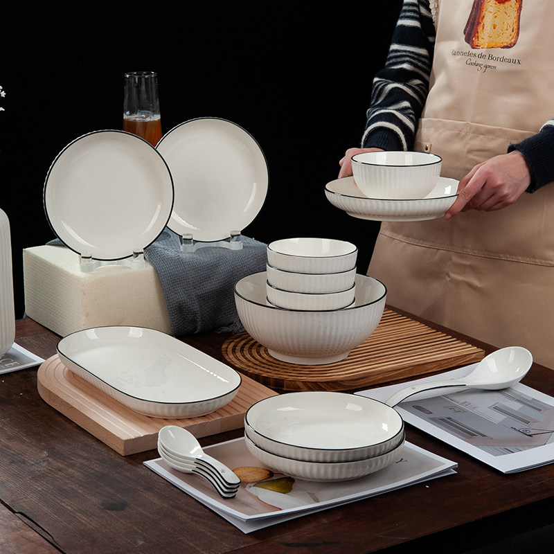 2-6人碗碟套装家用碗盘北欧风现代创意陶瓷碗筷组合盘子饭碗餐具,餐饮具,餐具瓷器套装,淘宝优惠券,粉丝福利购,淘宝优惠卷