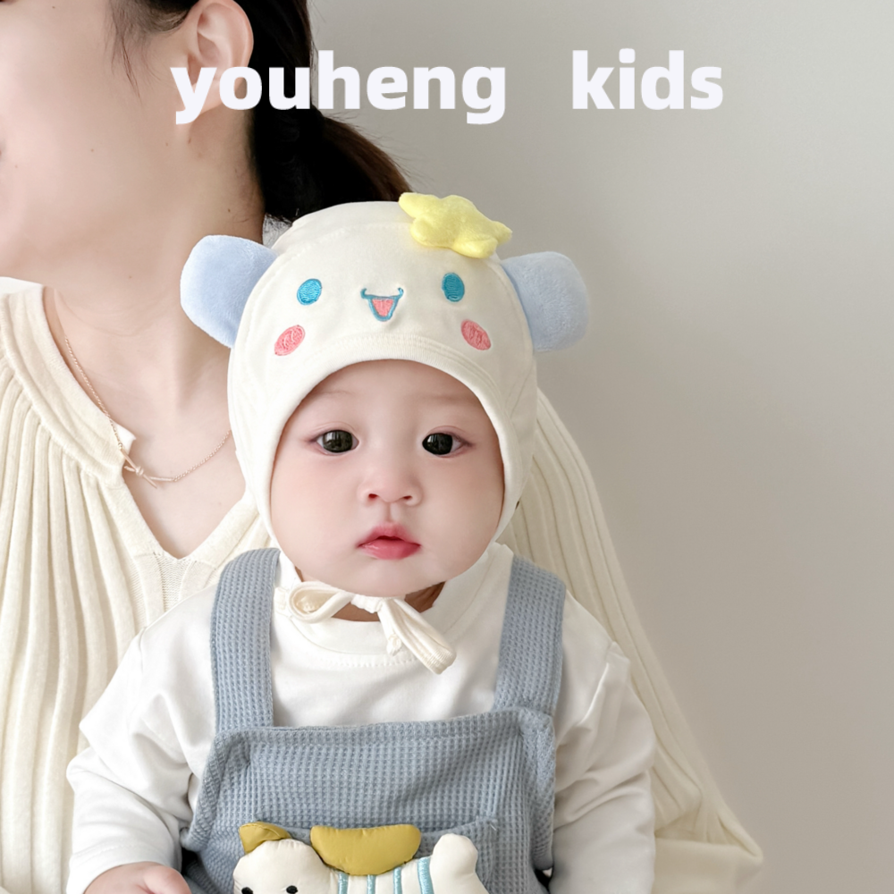 ins韩版春秋季可爱星星仔婴儿护耳帽子婴童宝宝绑带套头帽胎帽冬