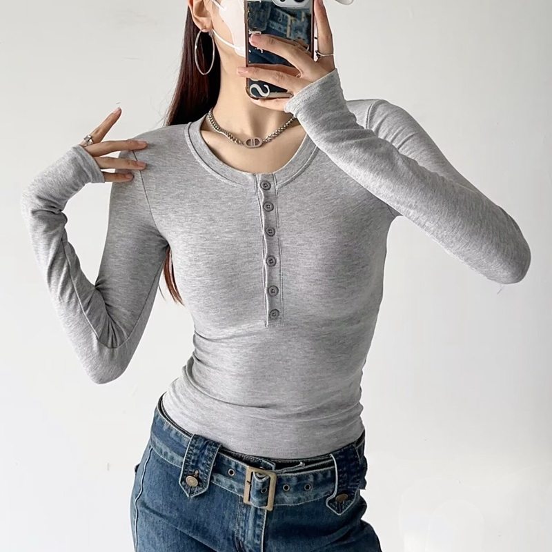 博主潮款单排扣小圆领加