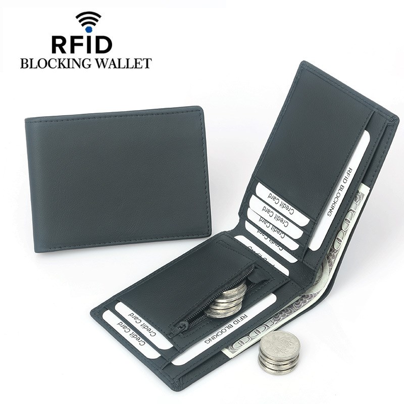 男真皮多卡位短款钱包Men's leather RFID multi card short