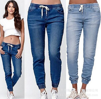 women jogging pants jeans plus size 新款大码女牛仔裤慢跑裤