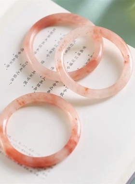 爆款桃花酿天然冰种玉镯女年轻款真玉粉色金丝玉少女细圆条手镯