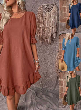 2024 Summer Women's Dress Loose Short Sleeve Round Neck plus