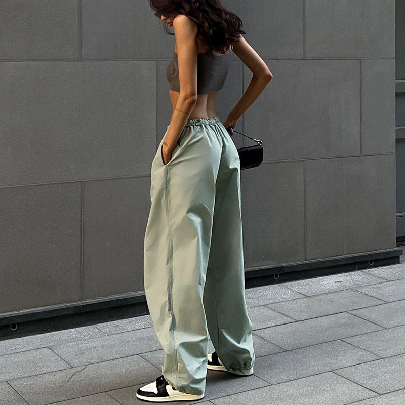 Drawstring waist straight trousers工装裤抽绳收腰休闲直筒裤女