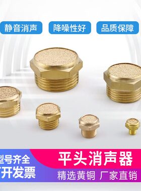气动电磁阀BSLM铜平头消声器PSV-01一寸02分3分4/6分排气消音器M5