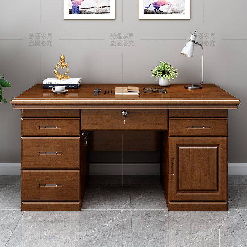 全实木办公桌纯实木书桌家用写字台单人台式电脑桌抽屉办公室桌子