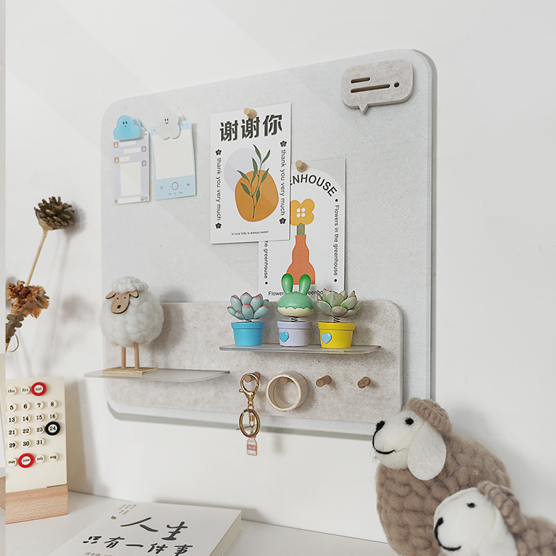 照片墙留言板组合免打孔置物架挂钩毛毡墙面贴展示板软木板幼儿园