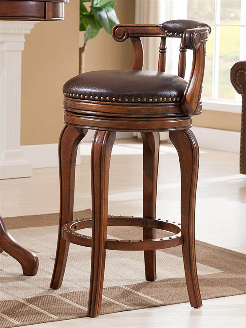 吧台椅欧式实木靠背吧台凳旋转高凳子现代简约美式家用岛台高脚凳