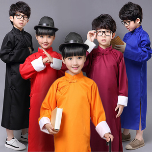 新款 长袍学生男女童马褂 中式 儿童相声大褂演出服民国长衫
