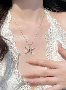 冷淡风百搭极简银色立体海星项链