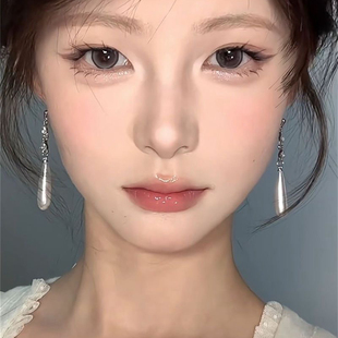 水滴珍珠耳夹耳环 清冷温柔感银针耳钉女闪亮锆石长款 清冷白玉
