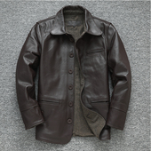 头层牛皮秋冬司闸员皮夹克外套阿美卡叽男士 工装 皮衣休闲真皮男