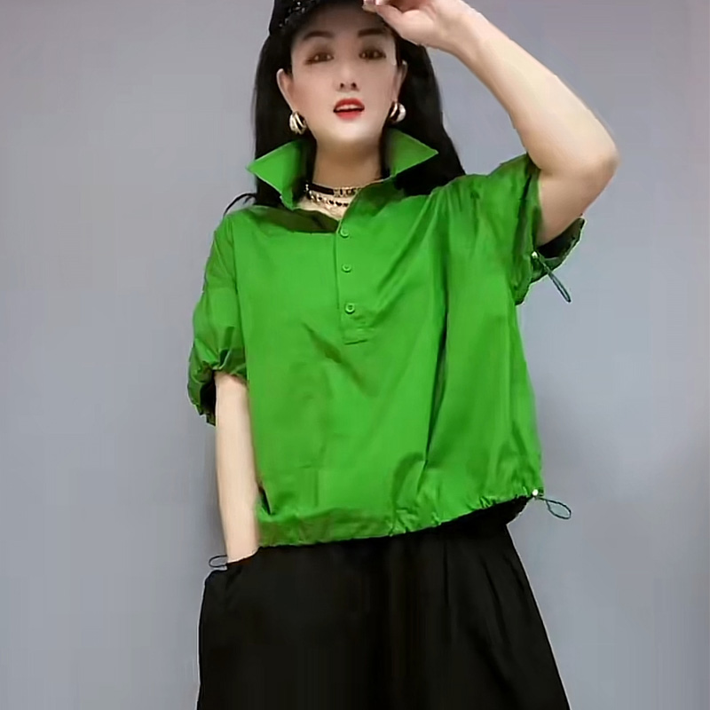 宽松欧洲站短袖衬衫女纯色