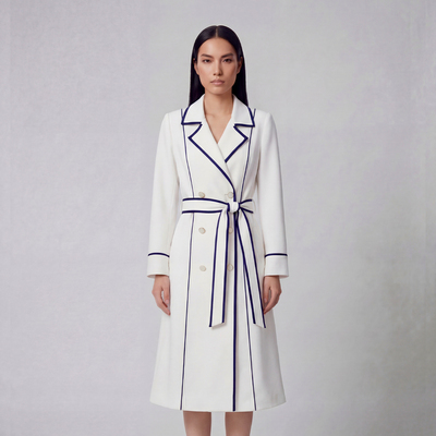 2026新款职场通勤气质显瘦撞色系带收腰中长款风衣外套