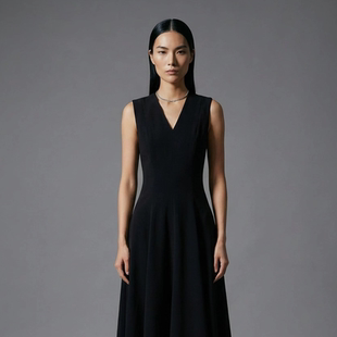 小黑裙 BRAND 可以永远相信 MEI 赫本纯黑色中长小黑裙深v