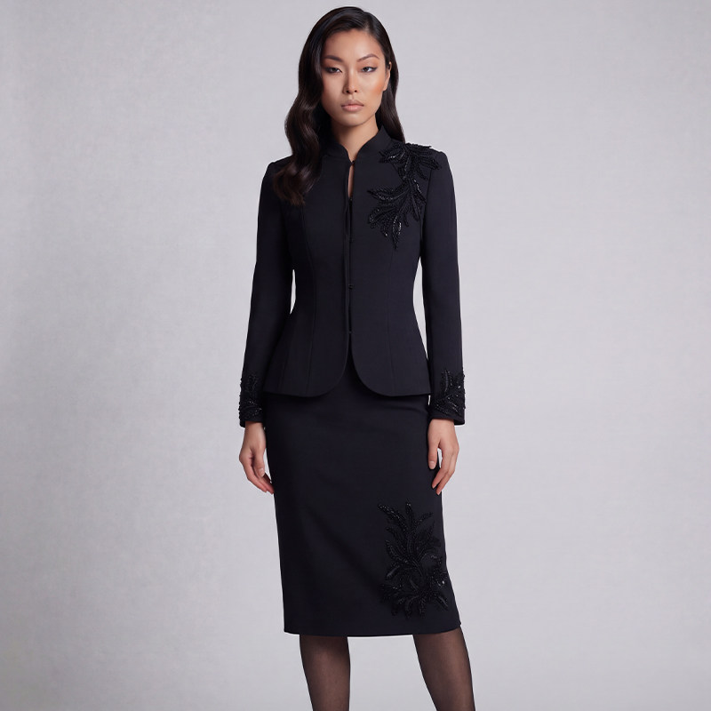 醋酸混纺重工钉珠花朵修身新中式唐装女士外套 - BRANDBYMEI旗舰店出品