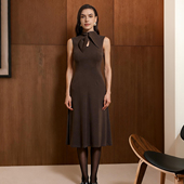 欧式 时髦水滴绑带领莱赛尔羊毛弹力舒适女士大摆连衣裙