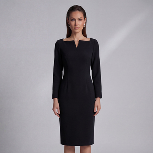 BRANDBYMEI连衣裙新款长袖法式气质名媛包臀裙一字V领性感