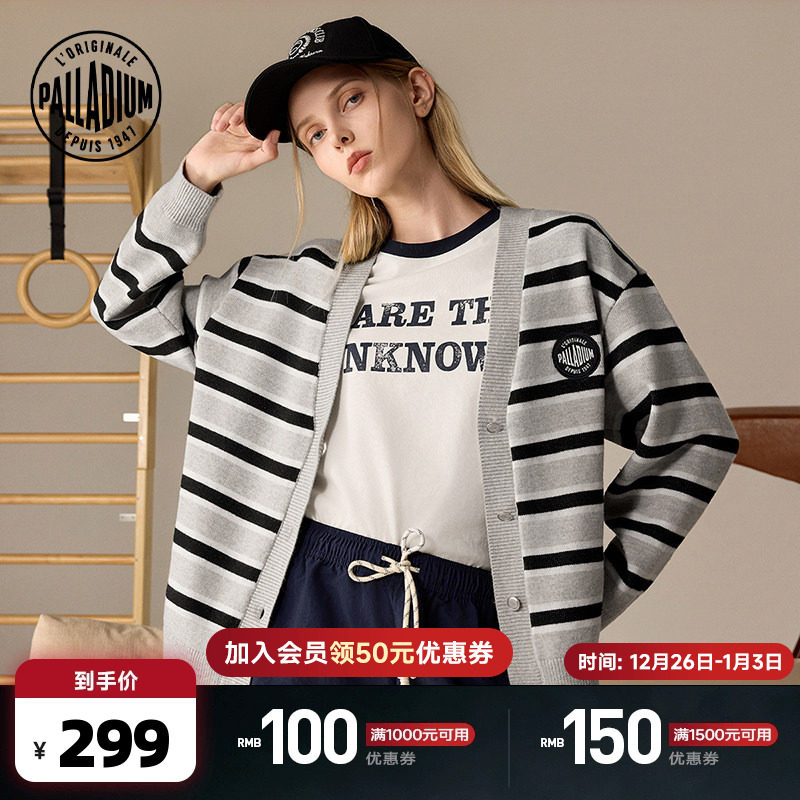 PALLADIUM帕拉丁秋冬新品复古运动时尚女款翻领开襟毛衫19