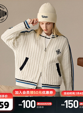 PALLADIUM帕拉丁秋冬新品复古运动撞色女款开襟毛衫外套1912600