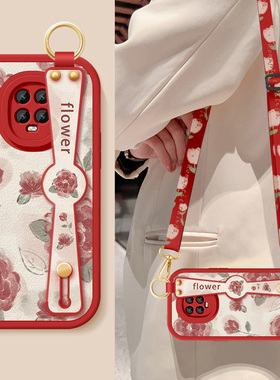 适用红米10x手机壳redmi10xpro新款女士小米红色玫瑰腕带支架挂绳小羊皮保护套镜头防摔硅胶软10x简约后外壳