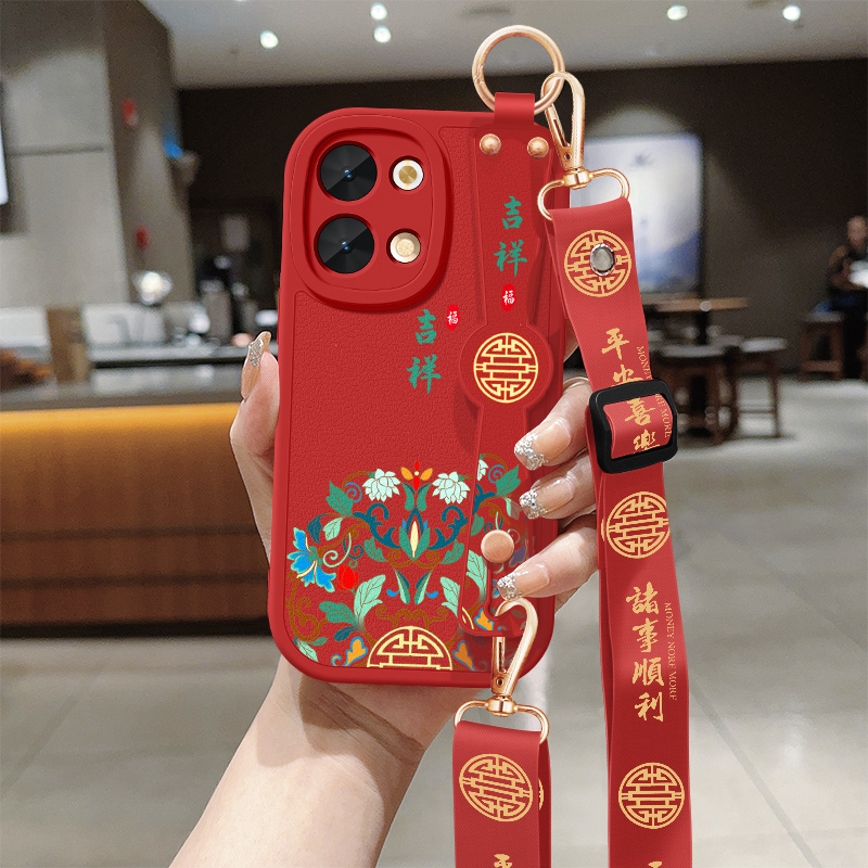 适用opporeno9手机壳reno9pro+新款女平安喜乐9pro背斜跨腕带挂绳小羊皮pro十5g保护套OPPO全包防摔硅胶软壳