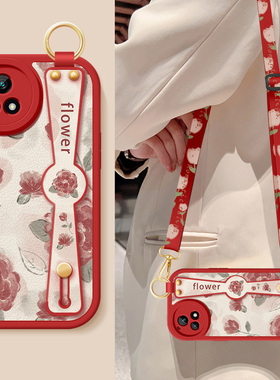 适用vivoy32手机壳y32t新款女士y33s红色玫瑰腕带支架挂绳y33e小羊皮vivo丫33t硅胶软vivoy31s标准版保护套外