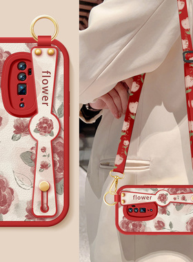 适用opporeno2手机壳reno2z新款女生renoz红色玫瑰腕带支架挂绳小羊皮OPPO保护套防摔reno10倍硅胶软0pp0外壳