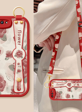 适用oppor11手机壳r11s新款女士oppor9红色玫瑰腕带支架挂绳r9s小羊皮OPPO保护套防摔0pp0硅胶软高级全包外壳