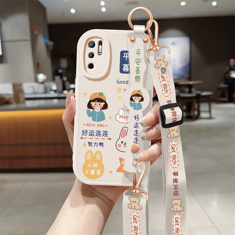 适用红米note10手机壳note9新款女redminote9pro腕带支架挂绳10pro小羊皮note8防摔软note7pro好运连连保护套