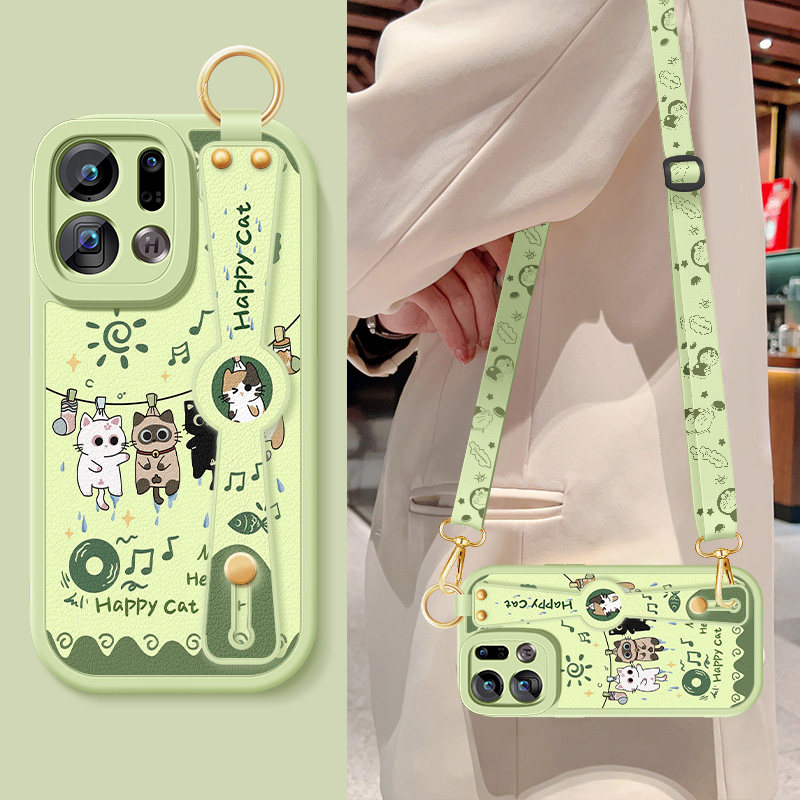 适用oppofindx9手机壳新款女生Findx9Pro卡通小猫腕带支架挂绳OPPO保护套硅胶软5G防摔PLJ110高级PLG110外壳