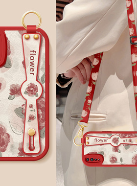 适用vivoz6手机壳z5i新款女士vivoz5红色玫瑰腕腕带支架挂绳z5x小羊皮保护套全包防摔VIVO硅胶软创意高级外壳