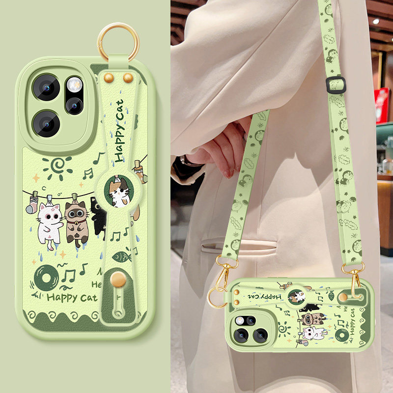 适用opporeno15手机壳Reno15pro新款reno15c女14Pro卡通小猫腕带reno14支架挂绳OPPO小羊皮硅胶软壳外保护套